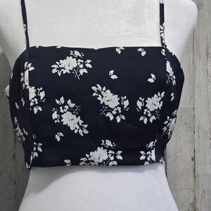 House of Harlow Navy Blue White Floral Crop Top Spaghetti Straps Size Medium